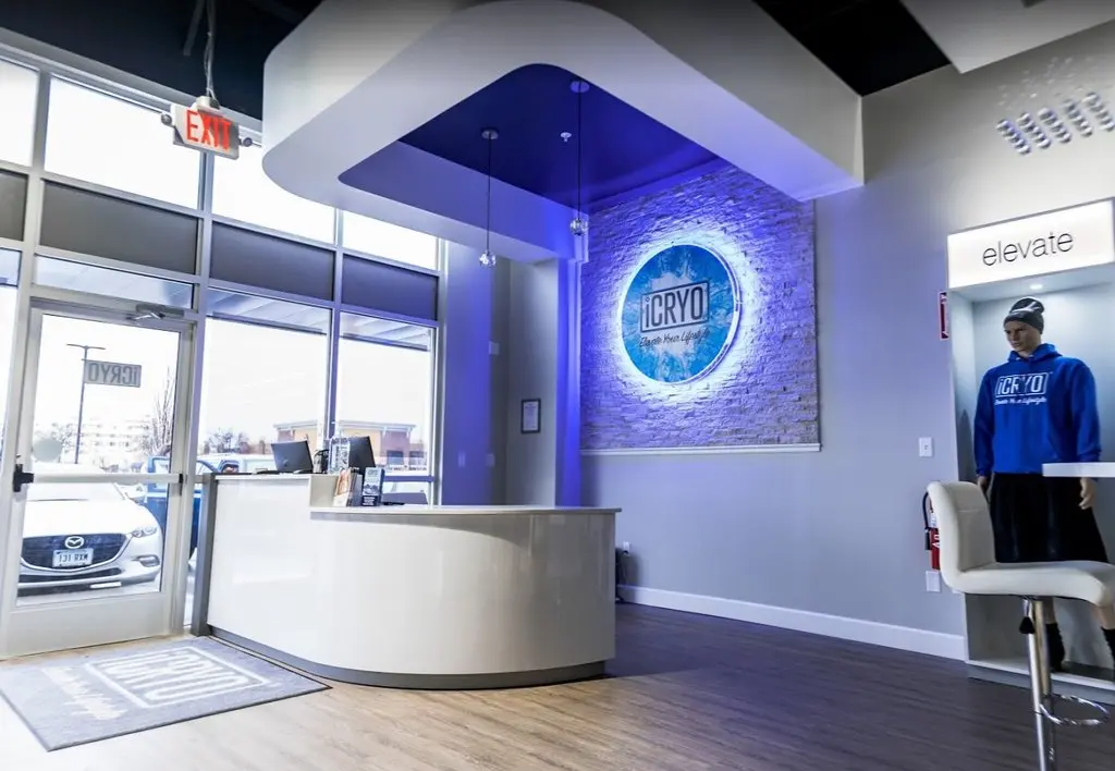 iCRYO Richmond interior showing modern reception area with illuminated logo